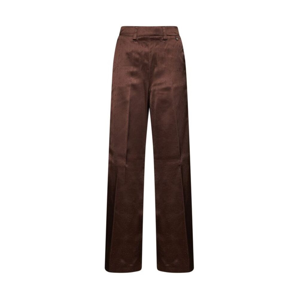 Herno Resort Women Dark Chocolate Textured Satin Wide-Leg Resort Trousers